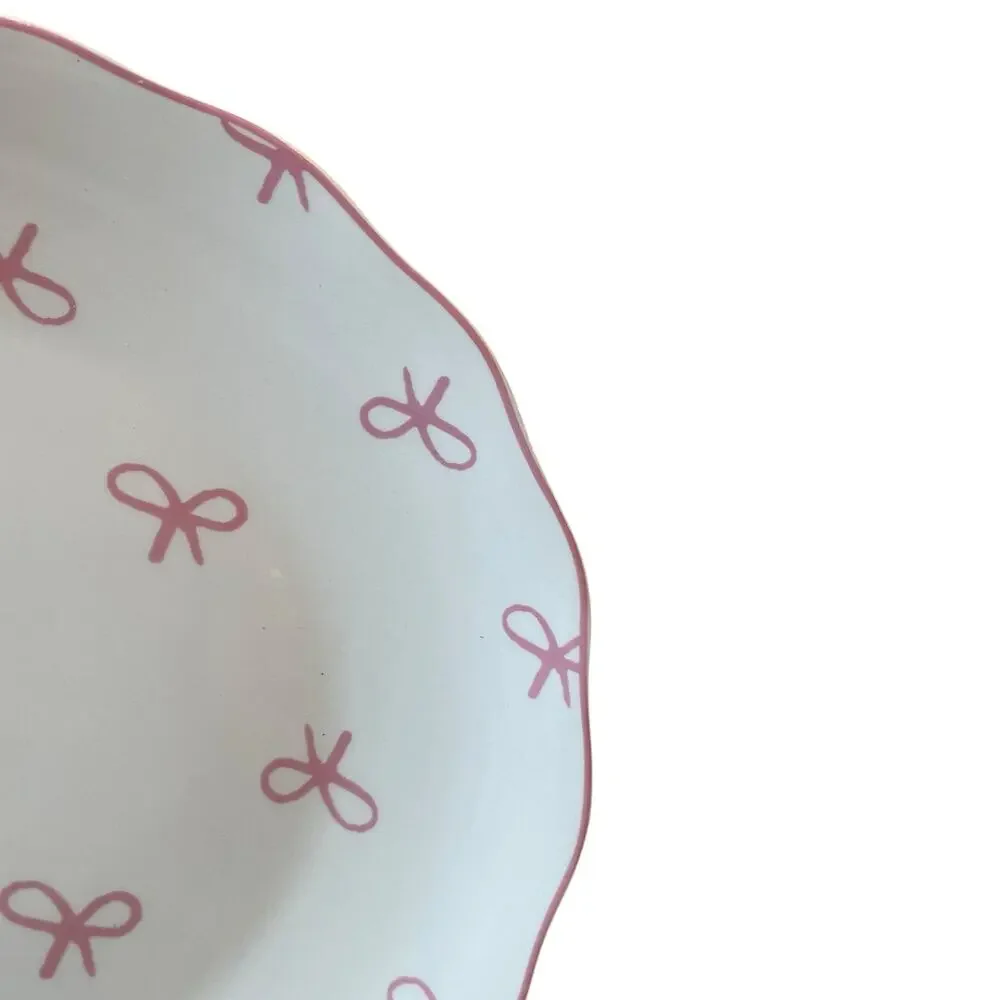 GODINGER Pink Bow 8in Salad Plates Set of 4 NEW